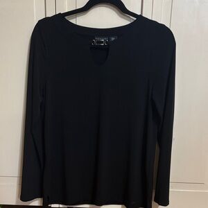 Tahari Black Keyhole Long Sleeve Blouse